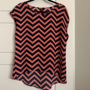 Peach and navy work blouse